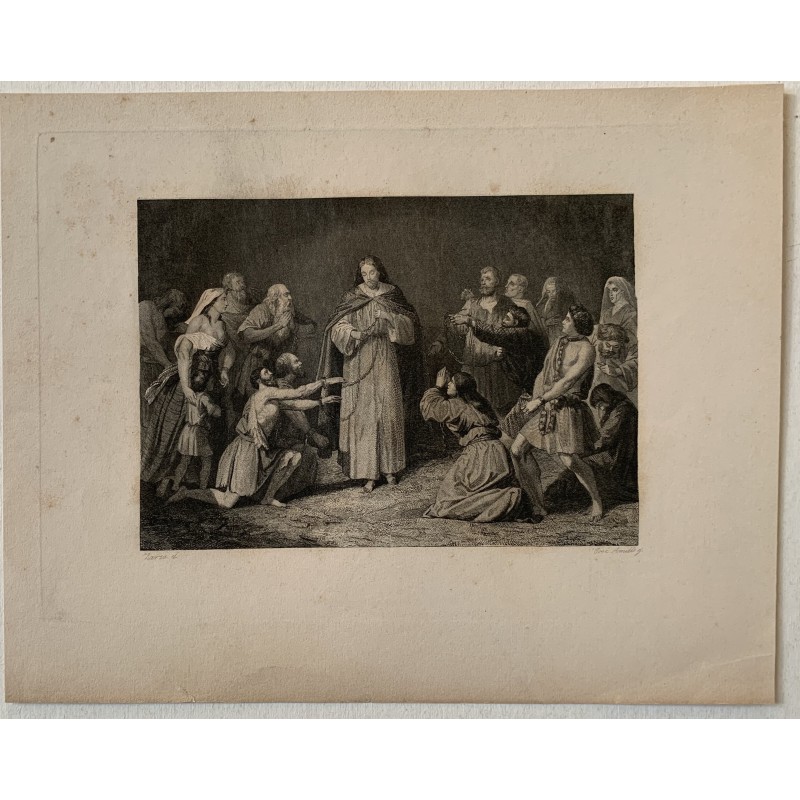 Scena religiosa. Disegnata da Eusebio Zarza (Madrid 1856-1881). Incisa da J. Amills.