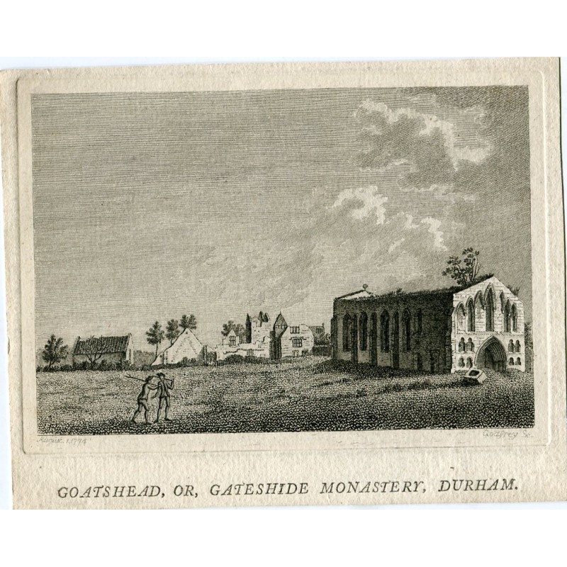 Monastère de Goatshead ou Gateshide, Durham gravé par Geoffrey en 1774
