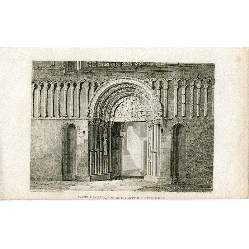 Westportal der Kathedrale von Rochester, gestochen von R. Roffe nach einer Zeichnung von F. Mackenzie