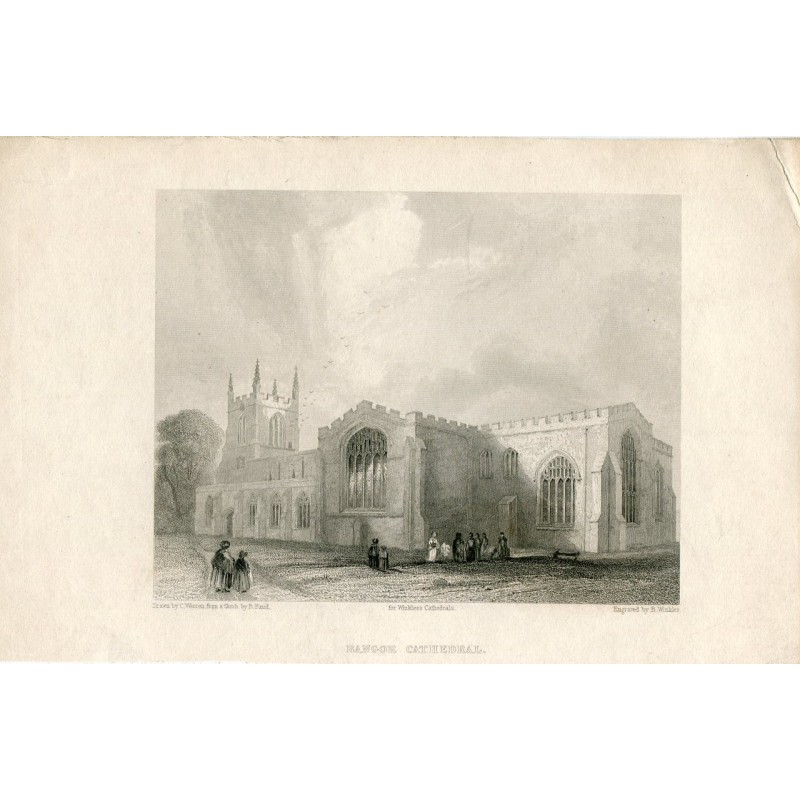 Cathédrale de Bangor gravée par B. Winkles d'après un dessin de C. Warren