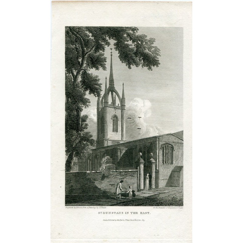 St. Dunstans in the East engraved in 1815 by Hobson from a drawing by J.P. Neale