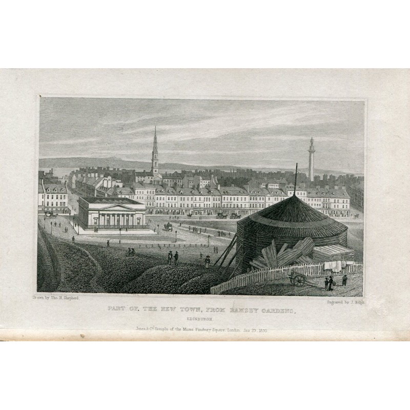 Part of the New Town, from Ramsey Gardens recorded by J.Rolph. Drawn by Thomas H. Shepherd