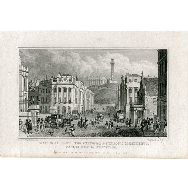Waterloo Place, i monumenti nazionali e di Nelson incisi da T. Barber
