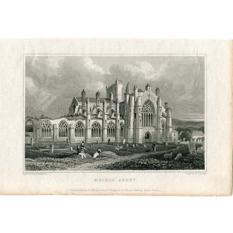 Melros Abbey, gestochen von T. Barber. Gezeichnet von Yhomas H. Shepherd.