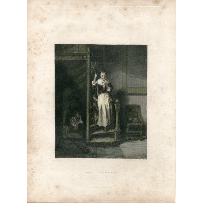 The Vigilant Mistress grabado por A. Duncan de una obra de Maas