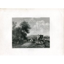 Un'incisione di paesaggio di W. Checalier da un'opera di Beghem