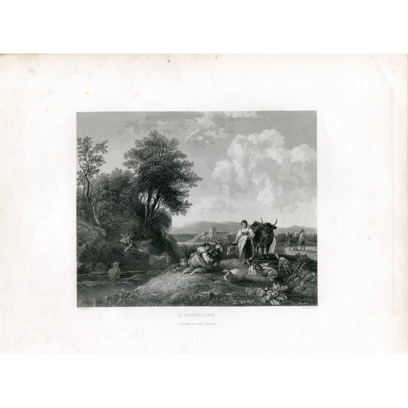 Un'incisione di paesaggio di W. Checalier da un'opera di Beghem
