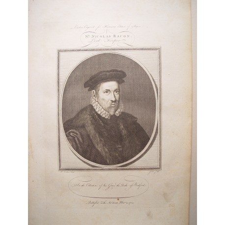 «Sr. Nicolás Bacon, Lord Keeper».Grabado por John Goldar (Oxford1729-Londres1795). Siguiendo la obra de Tadeo Zucchero.
