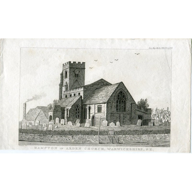 Hampton in Arden Kirche in Warwickshire SE Graviert von G. Yates 1824