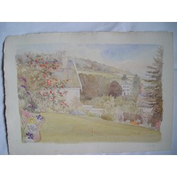 Landscape Watercolor by Nora Bourne, dated 1956.
