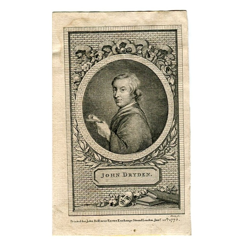 Porträt von John Dryden, Stich von Sharp im Jahr 1778