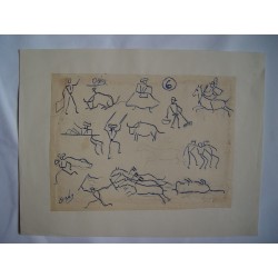 Tema taurino Dibujo de la pintora nacida en Calatayud Carmen Osés (1898-1961).