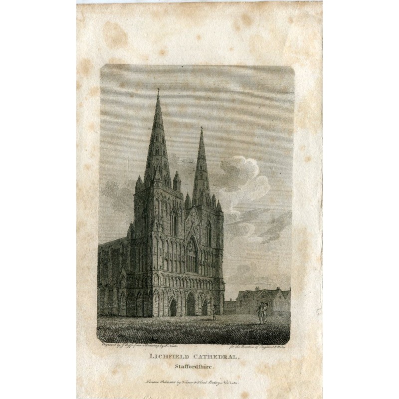 Lichfield Cathedral grabado por J. Roffe de un dibujo de F. Nash