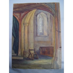 Interior catedral Acuarela de la escuela inglesa del siglo XIX-XX..