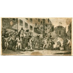 Hudibras, Burning the Rumps at Temple bar, after William Hogarth. 1808 engraving by Thomas Cook