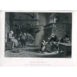 Il pasto casalingo in Bretagna. Incisione antica, 1876.