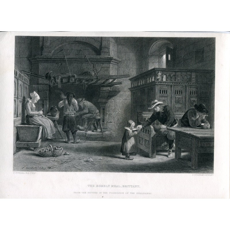 The homely meal brittany grabado por J. Godfrey de un dibijo de F. Goodall