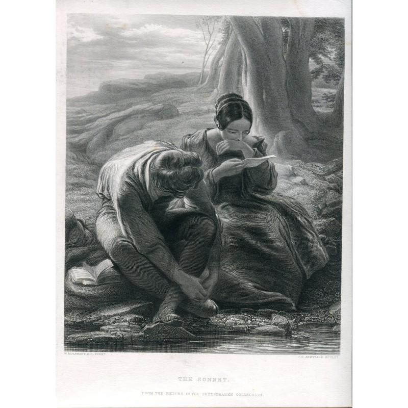 The sonnet. Antique engraving print after J C Armytage, 1876.
