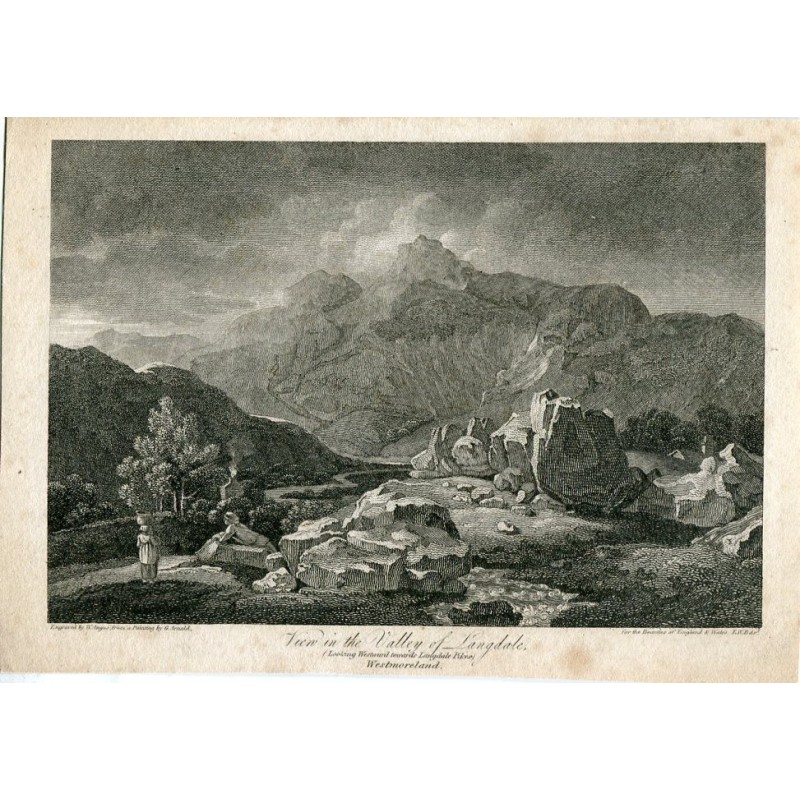 Blick ins Tal von Langdale, gestochen von W. Angus nach einem Werk von G. Arnald