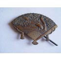 Oriental bronze card holder in the shape of a fan. Very delicate work.