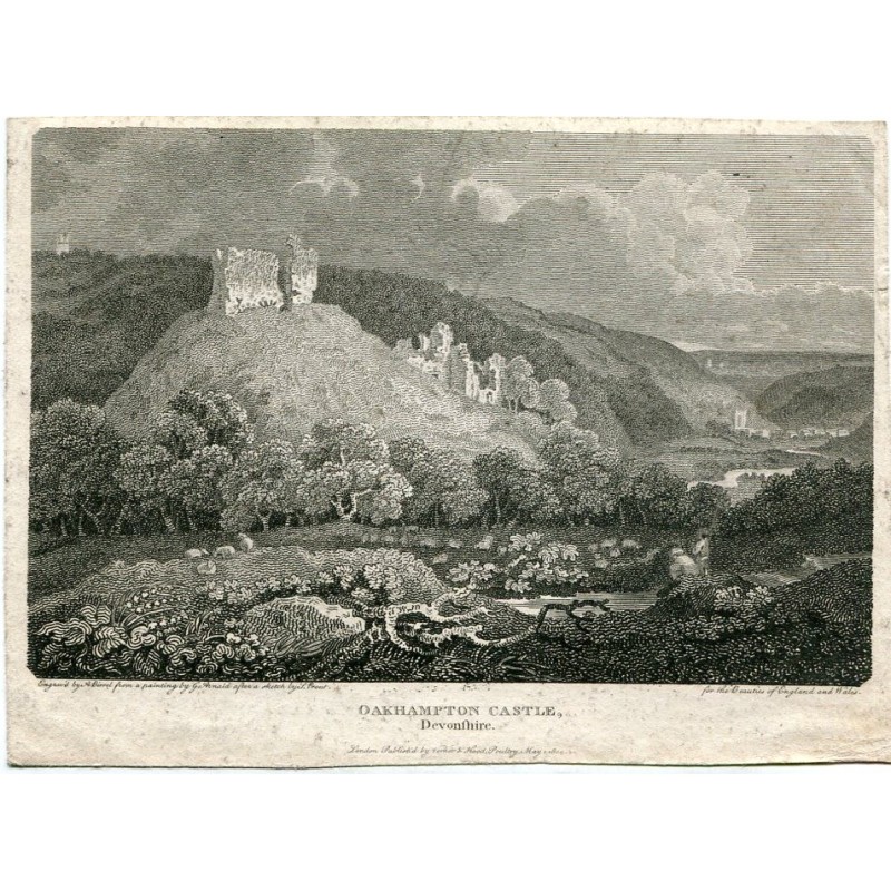Castello di Oakhampton inciso da A. Birrell da un dipinto di G. Arnald