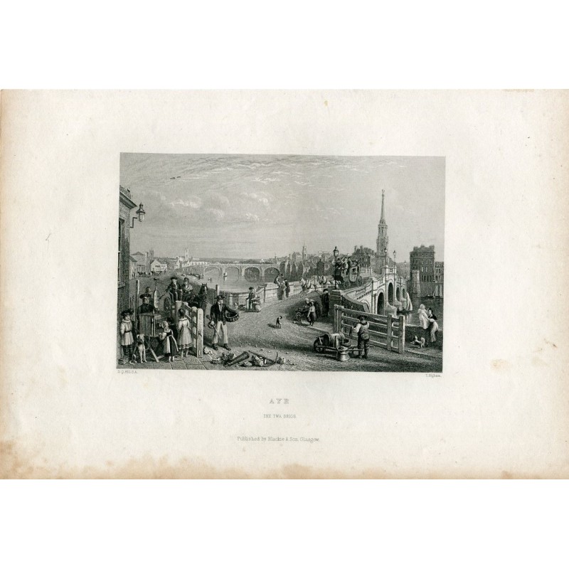 Scotland. Ayr, The Twa Bridge, engraved by T. Higham of DO Hill
