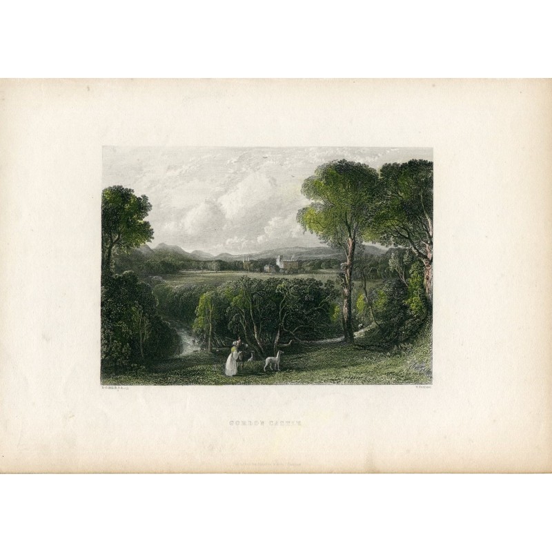 Escocia. Gordon Castle grabado por W.Forrest de un dibujo de D.O.Hill