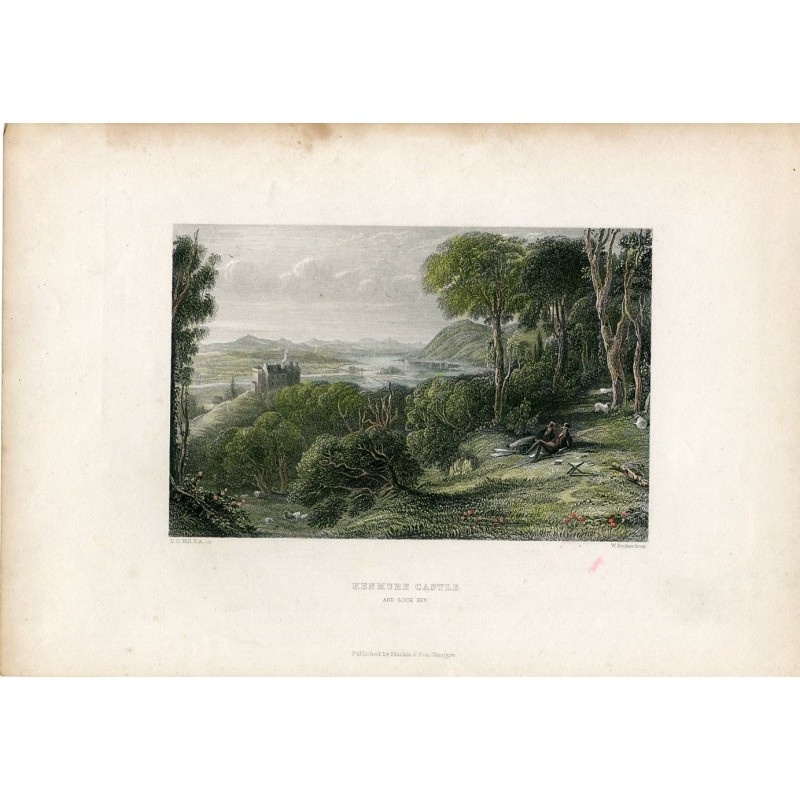 Castello di Kenmure a Loch Ken inciso da W. Richardson da un disegno di DO Hill