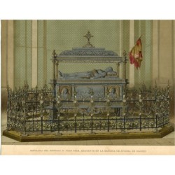 Tombeau du général Prim, situé dans la basilique d'Atocha à Madrid. Lithographie de M. Pujadas.