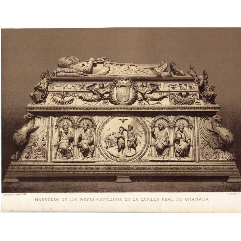 Mausoleum of the Catholic Monarchs in the Royal Chapel of Granada. Lithograph by M. Pujadas