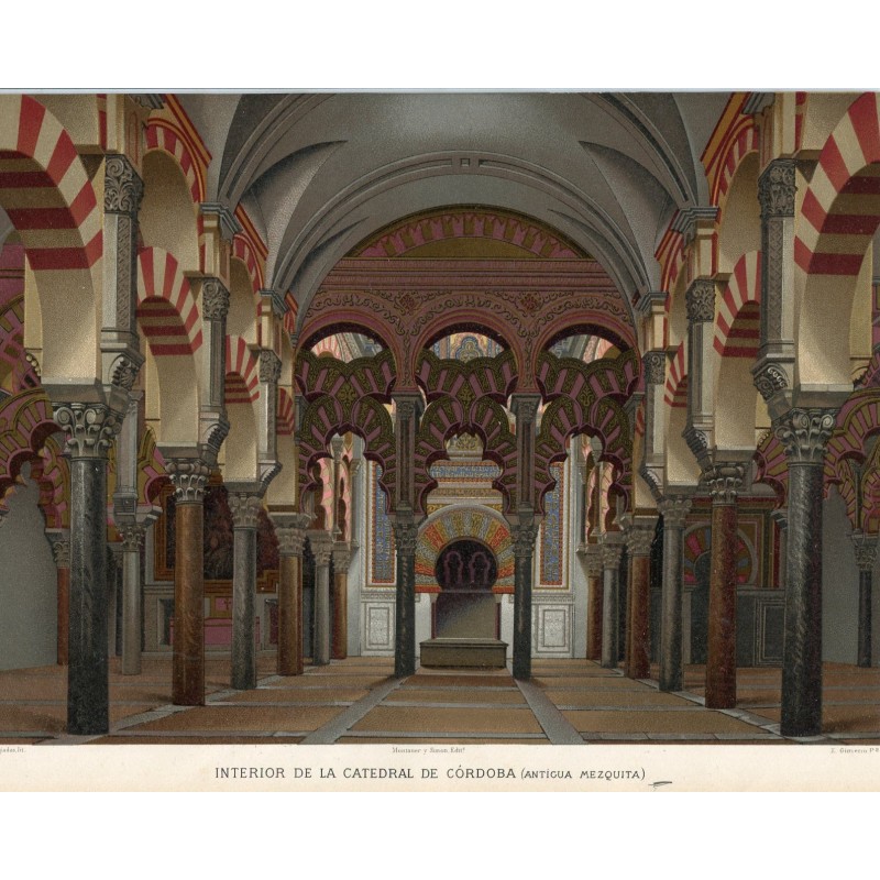 Innenansicht der Kathedrale von Córdoba (ehemalige Moschee), Lithographie