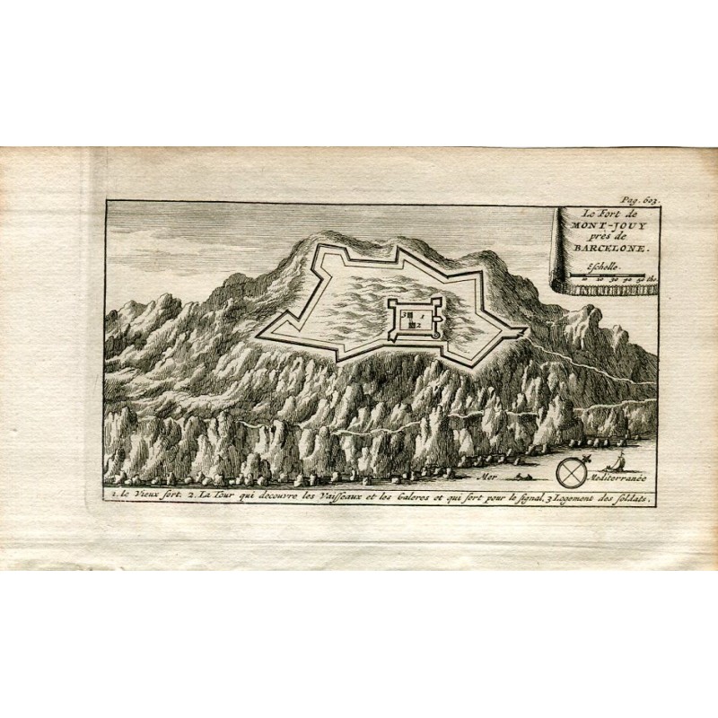 Die Festung Mont-Jouy vor Barcelona. Gestochen von Pieter van der Aa im Jahr 1707