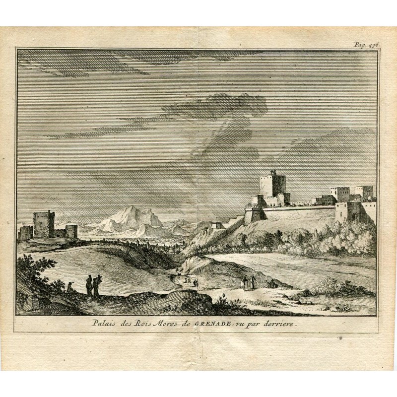 Palacio de los Reyes Moros de Granada por detrás. Grabado por Alvarez de Colmenar, 1707
