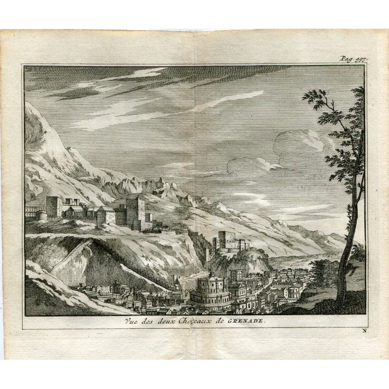 Granada. View of the castles. Alvarez de Colmenar, 1707