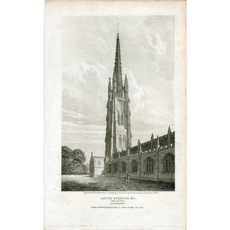 Gravure du clocher de Louth de 1807 par H. Le Keux d'après un dessin de T. Espin