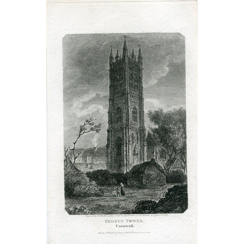 Probus Tower, Cornwall, gestochen von W. Hawkins nach einer Zeichnung von J. Britton