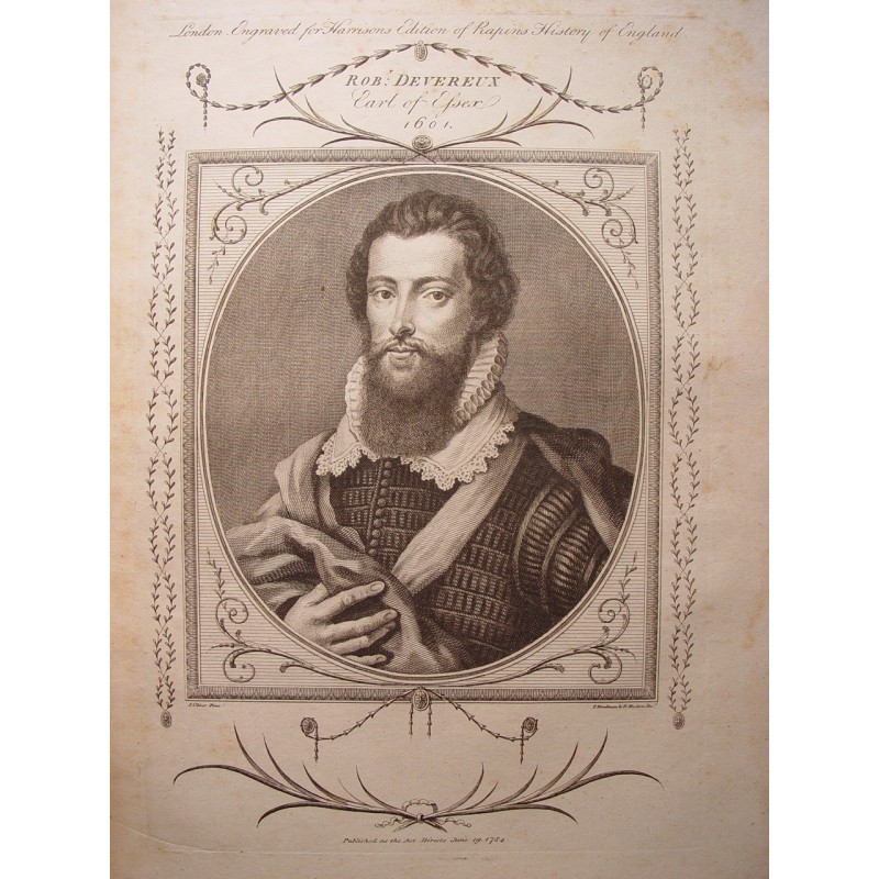 Robert Devereux, II conte di Essex. Incisione antica, XVIII secolo.