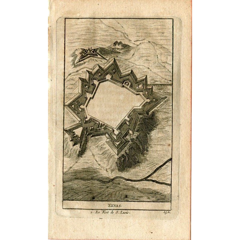 Portugal. Elvas et le Fort de Santa Lucia. Gravure de Pieter Vander Aa, 1707. Alvarez de Colmenar