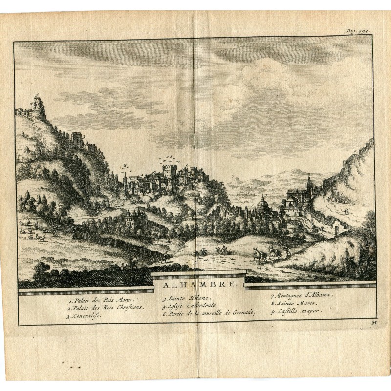 Alhambra Palace - Antique steel engraving - Pieter Van der Aa (Alvarez de Comenar). 1707.