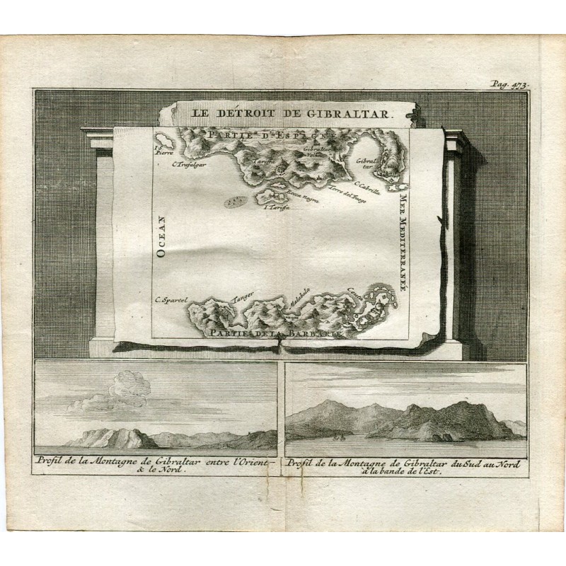 Mappa dello Stretto di Gibilterra - Antica incisione su acciaio - Pieter Van der Aa (Álvarez de Comenar). 1707.