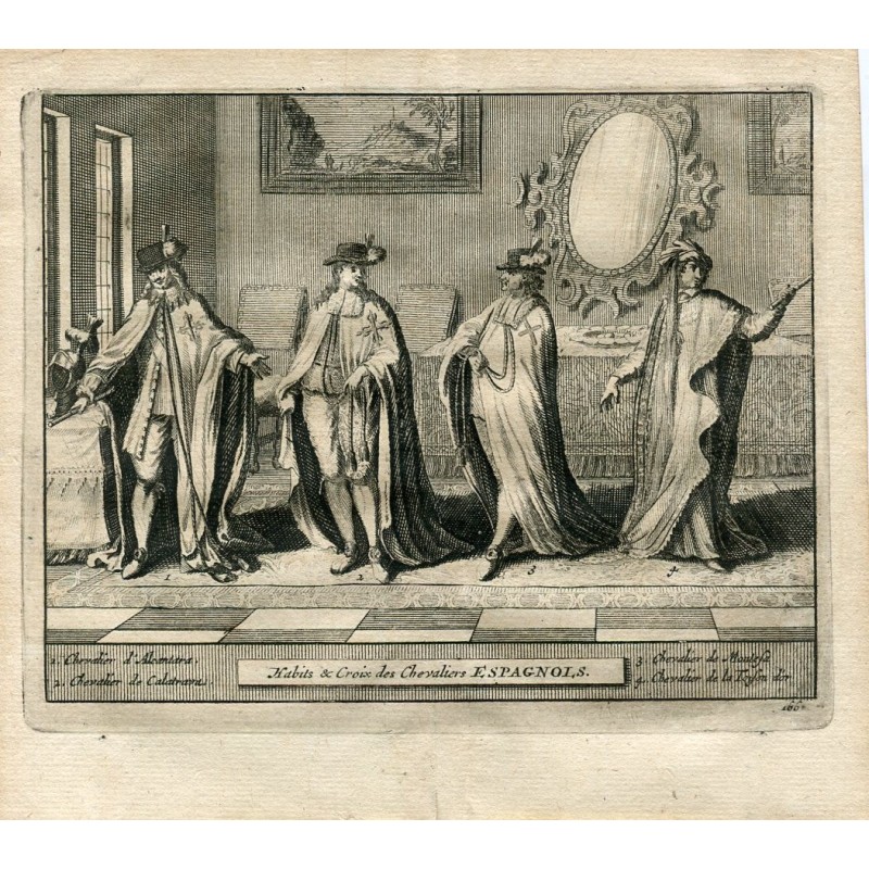 Habitudes & Croix Chevaliers Espagnols gravés par Van der Aa (Alvarez de Colmenar) en 1815
