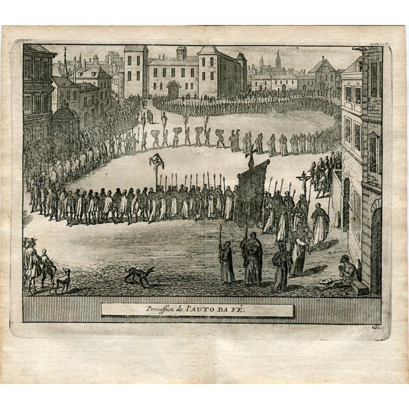 Prozession des Auto-da-Fé. Gestochen von Van der Aa (Alvarez de Colmenar) im Jahr 1815