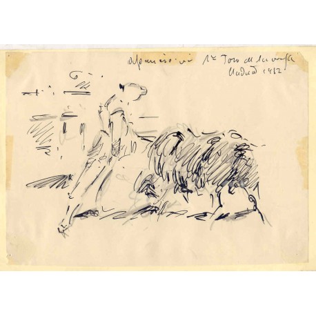 Angel Gonzalez Marcos. Dibujo: Aparicio 1º toro de la Vega Madrid 1952