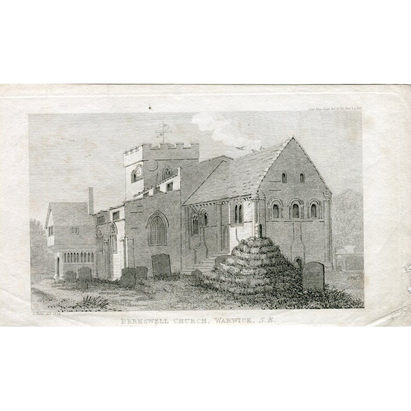 Berkswell Church, Warwick SE Engraving, drawn by G. Yates 1824