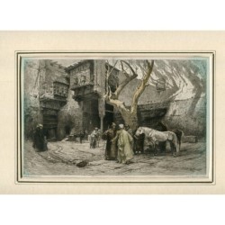 Horse market, Cairo (A hot bargain). Etching after F.A. Bridgman (American, 1847 - 1928)