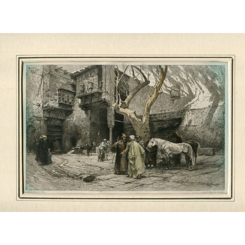 Pferdemarkt, Kairo (Ein heißes Schnäppchen). Radierung nach FA Bridgman (Amerikaner, 1847 - 1928)