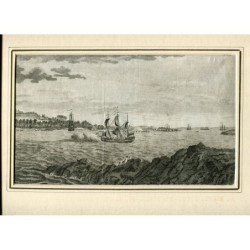 Monte Edgecumbe dall'isola di Drake (isola di San Nicola). Stampa del 1779