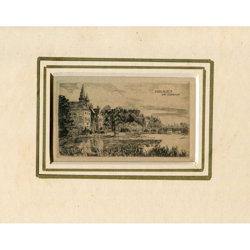 Minnewaterpark (Lac d'Amour), Bruges. Gravure ancienne