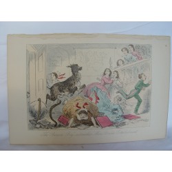 The Benicia Boy  astonishes Miss Birches Establishment. Grabado coloreado original de Jhon Leech y Phiz en 1840-1855