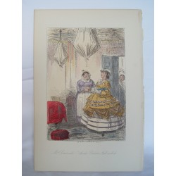 Mrs. Somerville thinks Beldon Hall Hill do. Grabado original coloreado de Jhno Leech y Phiz en 1840-1855